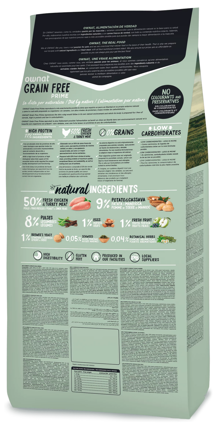 Ownat Grain Free Prime Aliment Sec Chien Adult Poulet & Dinde 12 Kg